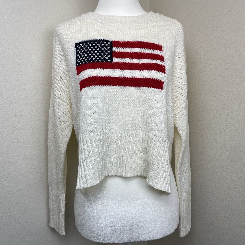 Moon & Madison American Flag Sweater Ivory America Preppy-XS